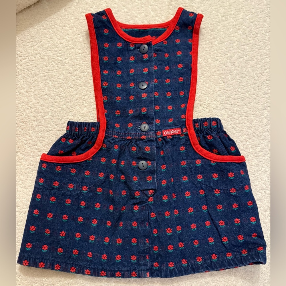 Vintage OshKosh B'gosh Baby Dress 24 Months Made in USA | Navy Blue Red Floral